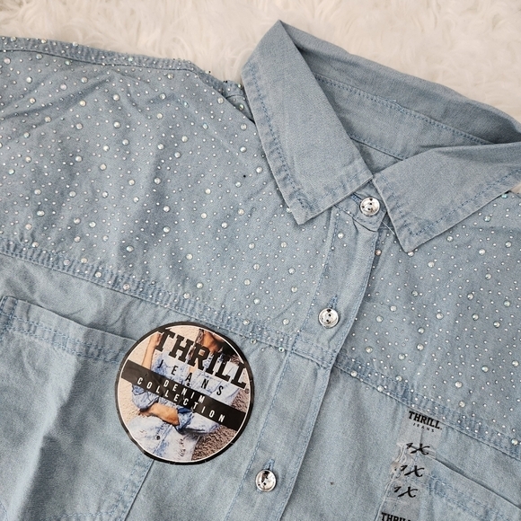 Thrill Jeans Plus Size Bling Detail Button Down Long Sleeve Shirt. Size 1X. New. - Picture 2 of 8